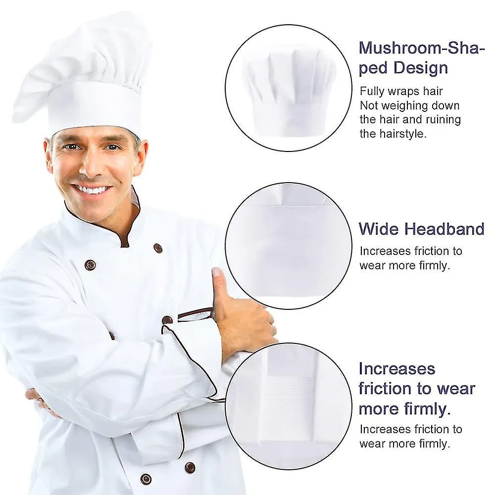 2pcs sombrero de chef blanco para adultos unisex sombrero de chef ajustable hombres mujeres hombre sombrero de chef con banda el