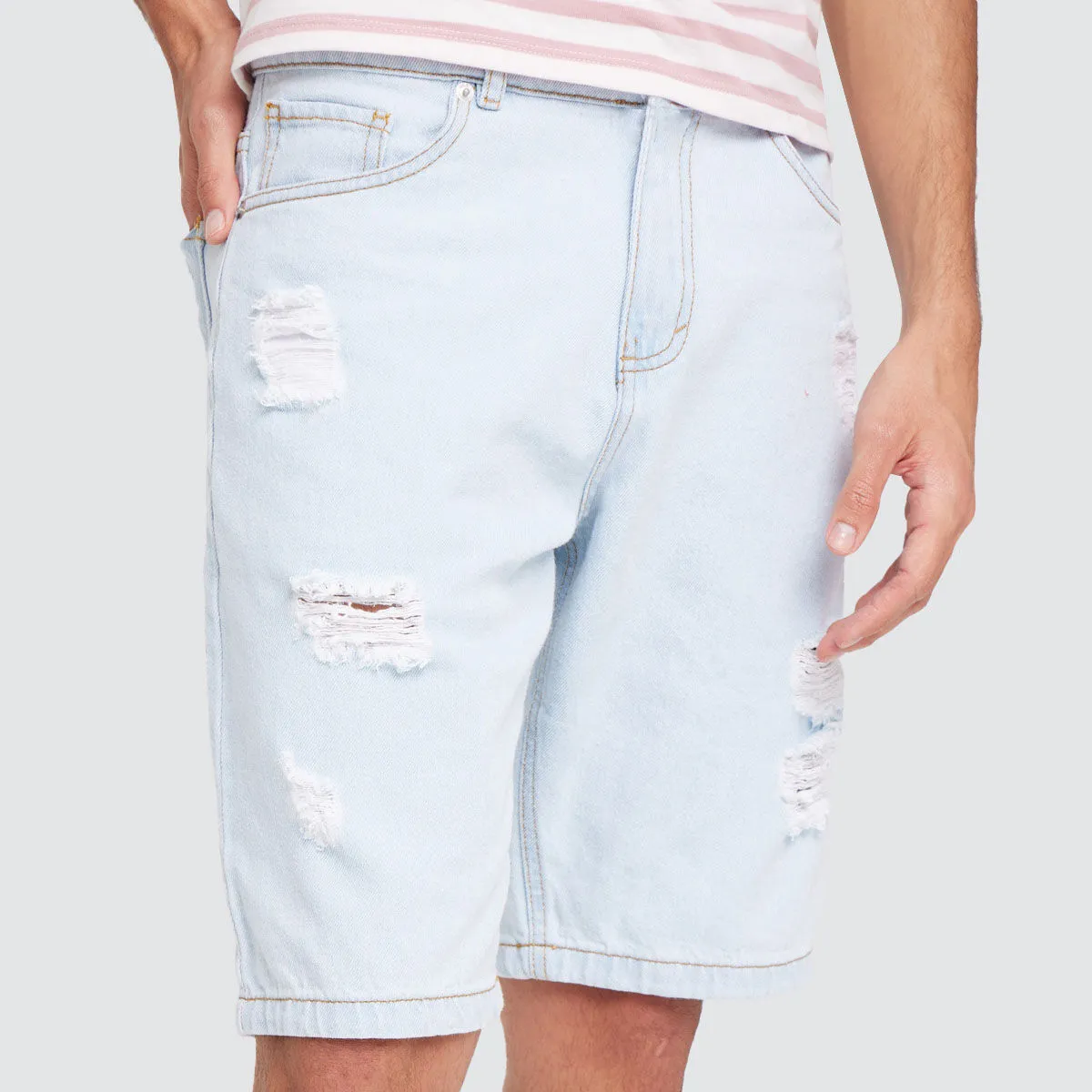 Bermuda Para Hombre En Denim Con Rotos
