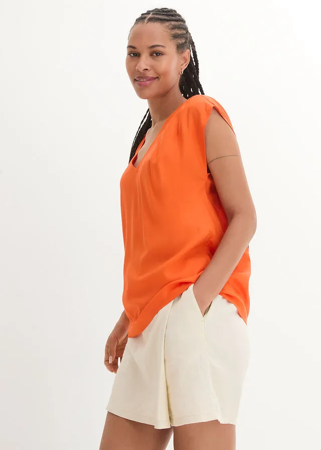 Blusa de manga corta con escote en V Naranja cálido