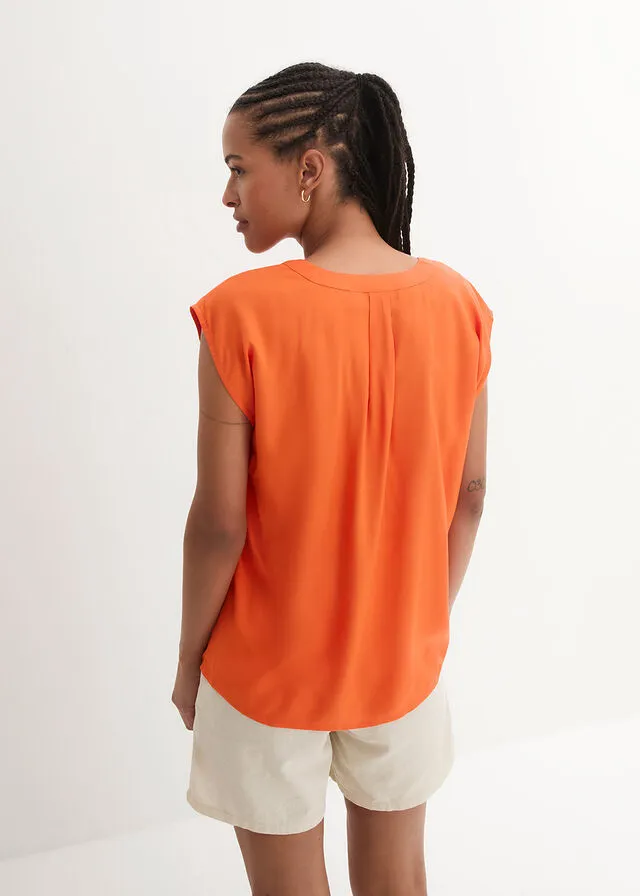 Blusa de manga corta con escote en V Naranja cálido