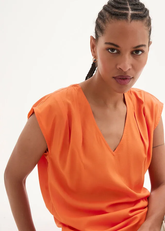 Blusa de manga corta con escote en V Naranja cálido