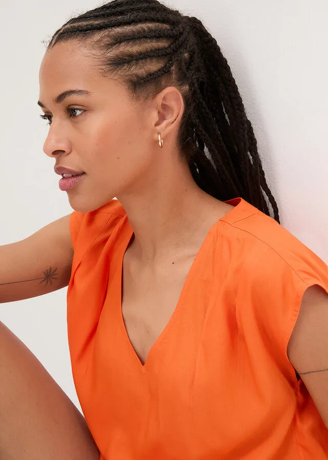 Blusa de manga corta con escote en V Naranja cálido