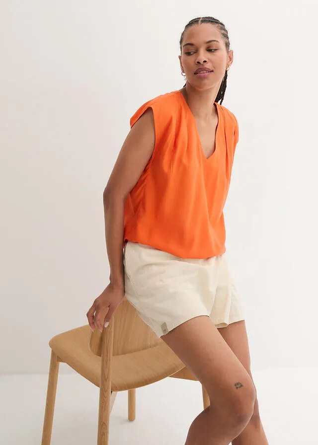 Blusa de manga corta con escote en V Naranja cálido