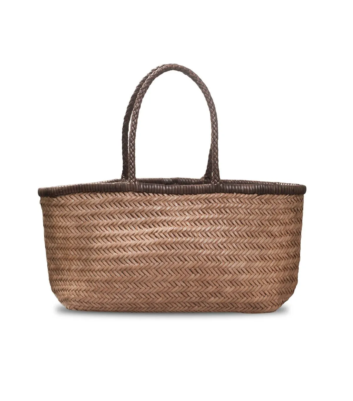 BOLSO CESTO CUERO TRENZADO BICOLOR CAMEL PEQUEO