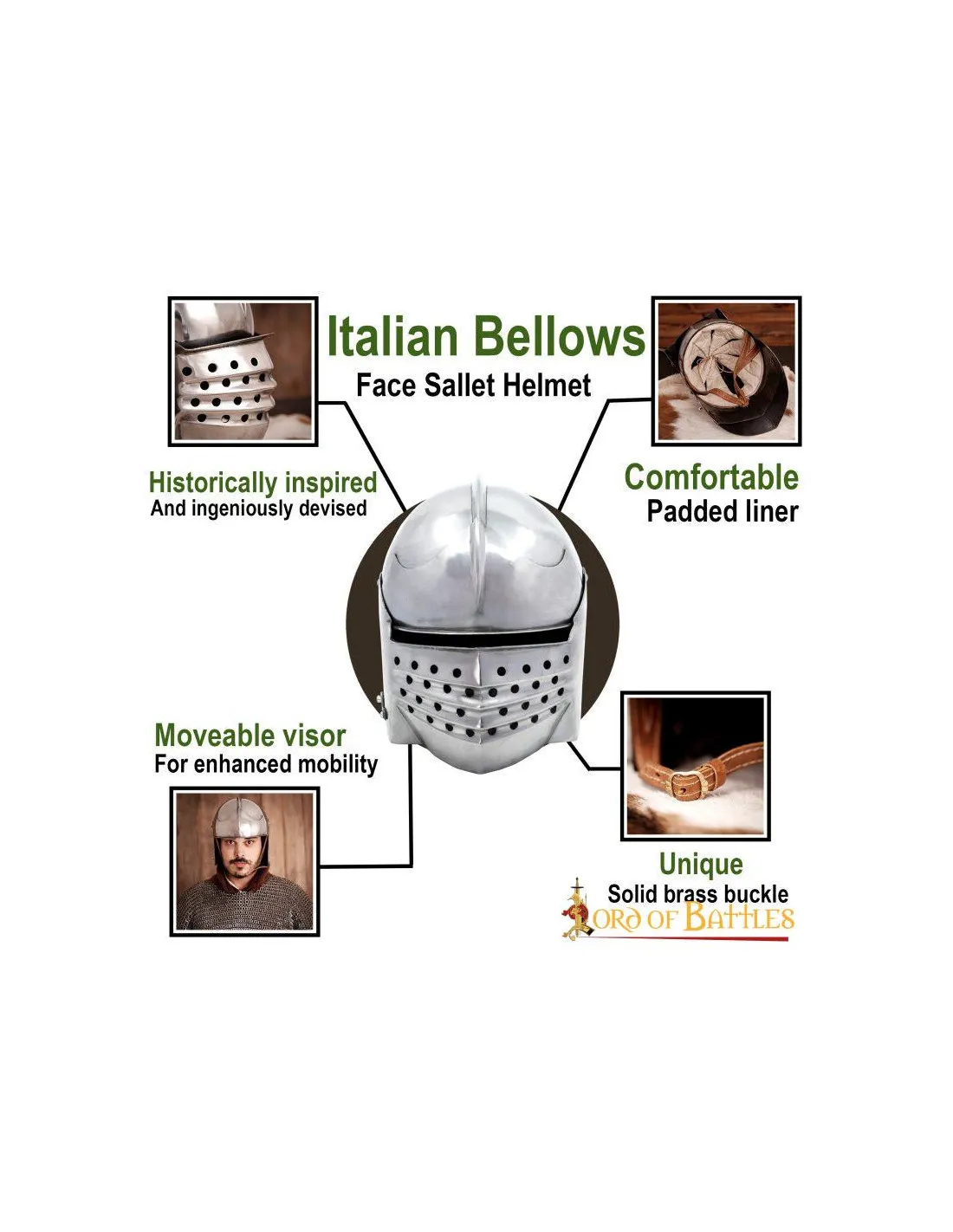 Casco Sallet Italiano con forro acolchado