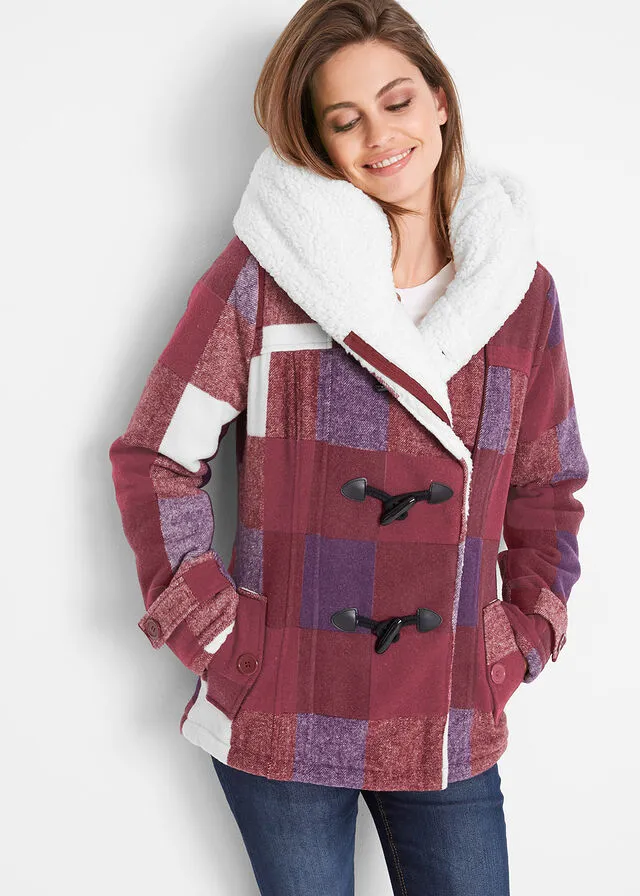 Chaqueta con forro polar Rojo oscuro/lila de cuadros