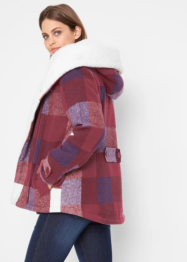 Chaqueta con forro polar Rojo oscuro/lila de cuadros