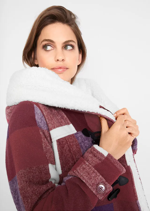 Chaqueta con forro polar Rojo oscuro/lila de cuadros