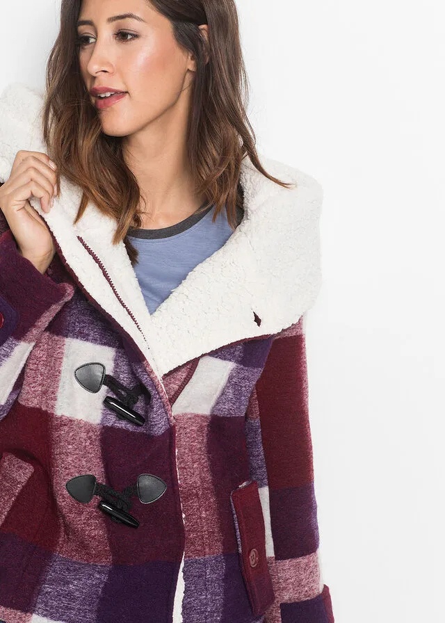 Chaqueta con forro polar Rojo oscuro/lila de cuadros