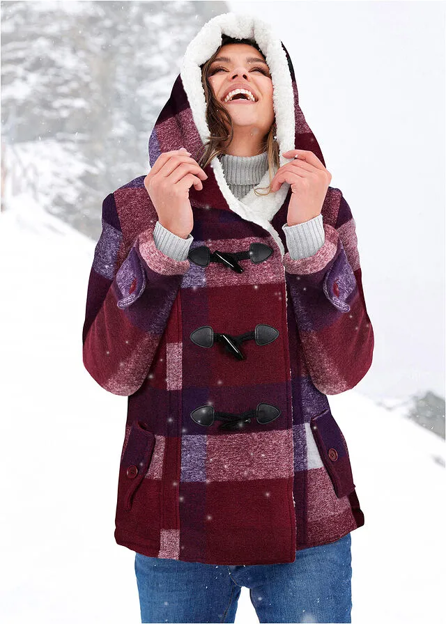 Chaqueta con forro polar Rojo oscuro/lila de cuadros