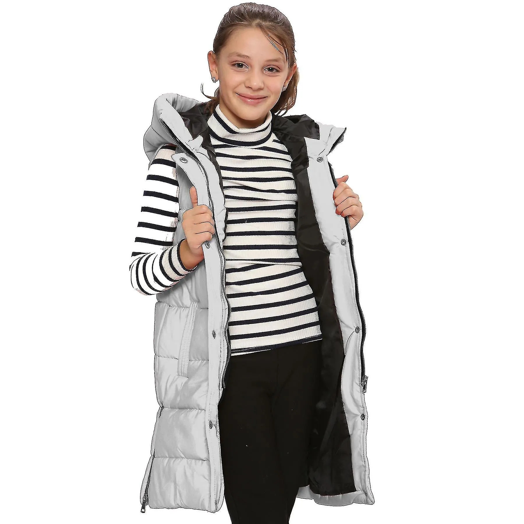 Chaqueta de down con capucha blanca para niñas
