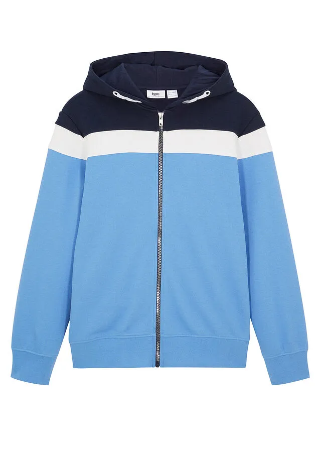 CHAQUETA TIPO SUDADERA CON CAPUCHA AZUL MARINOBLANCO LANAAZUL PROVENZAL DE RAYAS