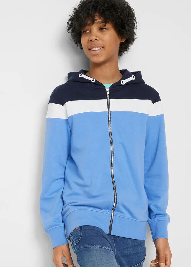 CHAQUETA TIPO SUDADERA CON CAPUCHA AZUL MARINOBLANCO LANAAZUL PROVENZAL DE RAYAS