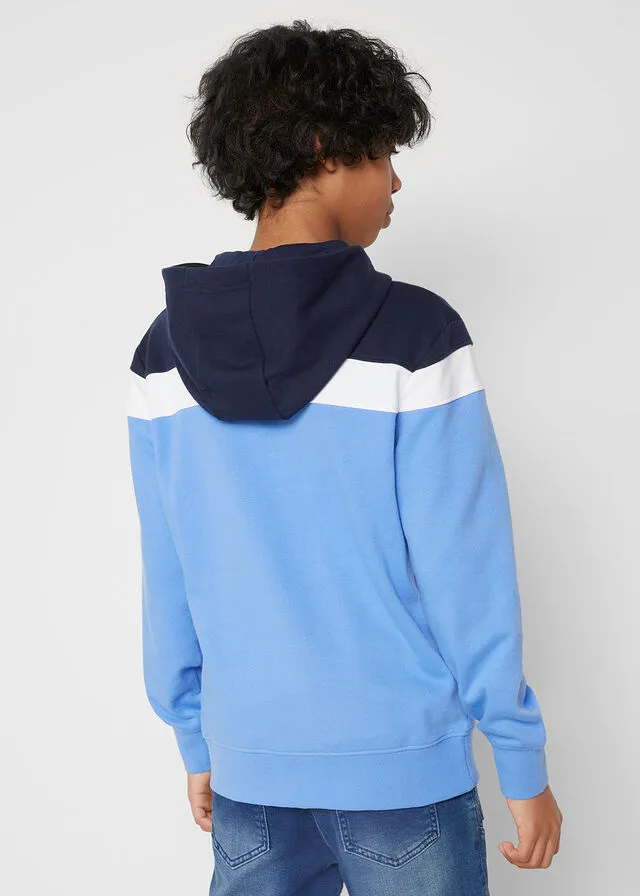 CHAQUETA TIPO SUDADERA CON CAPUCHA AZUL MARINOBLANCO LANAAZUL PROVENZAL DE RAYAS