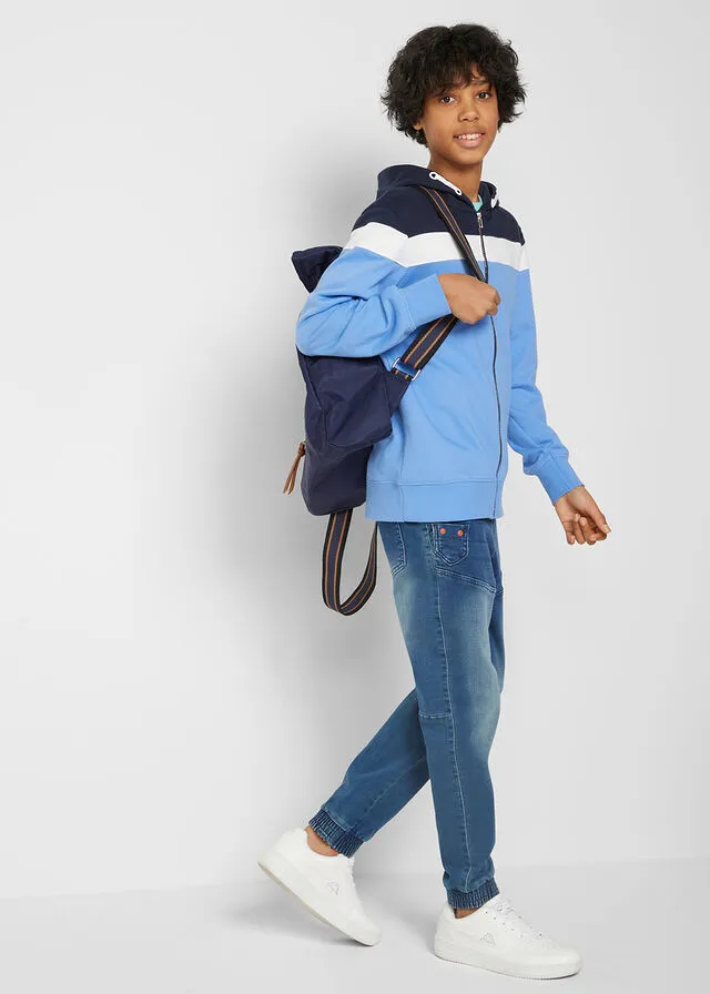CHAQUETA TIPO SUDADERA CON CAPUCHA AZUL MARINOBLANCO LANAAZUL PROVENZAL DE RAYAS