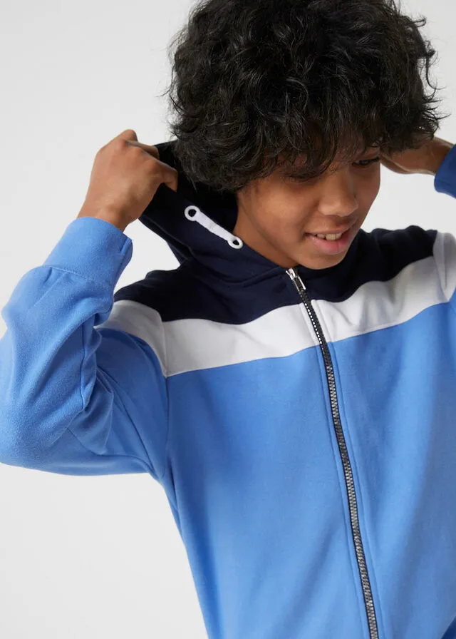 CHAQUETA TIPO SUDADERA CON CAPUCHA AZUL MARINOBLANCO LANAAZUL PROVENZAL DE RAYAS