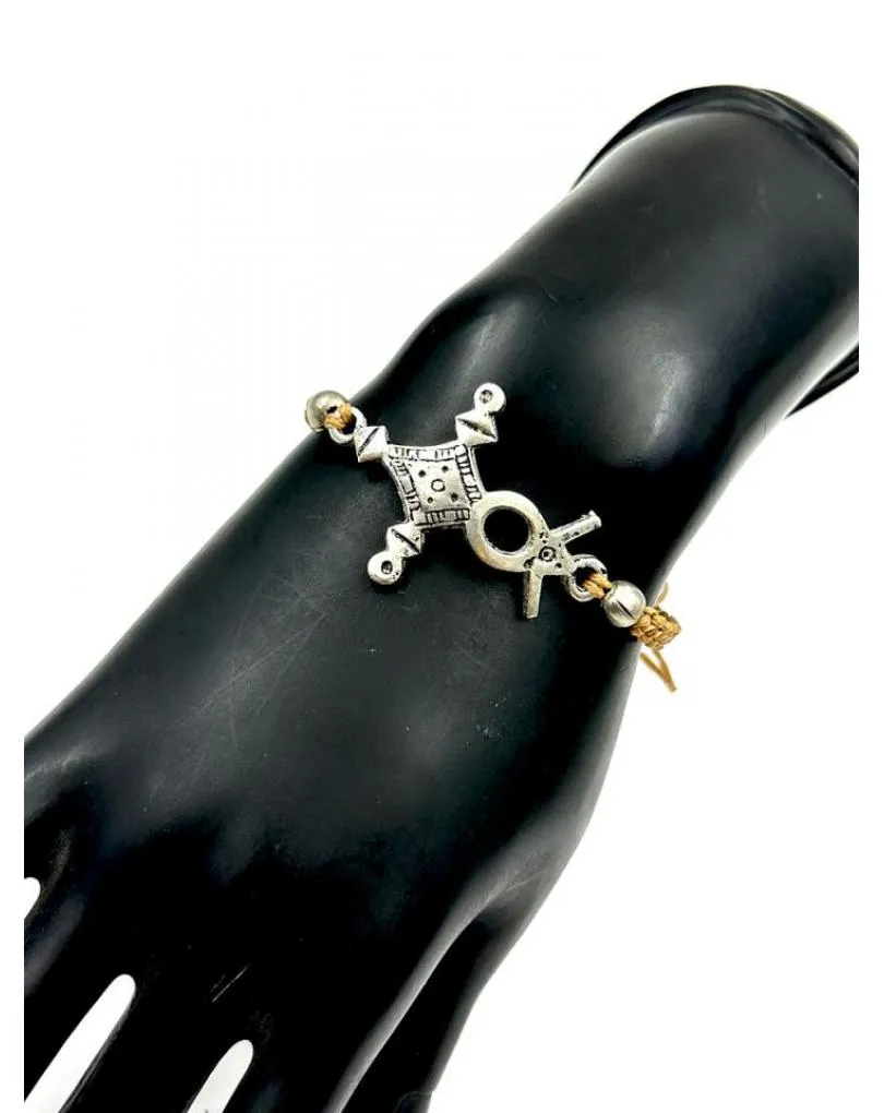 ETNICAS PULSERAS HOMBRE DE MACRAME Y CRUZ TUAREG PLATEADA