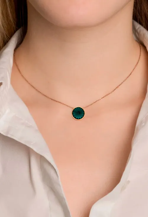 GARGANTILLA PLATA CHAPADA CON MOTIVO CRISTAL CHECO COLOR ESMERALDA 273_A280920G