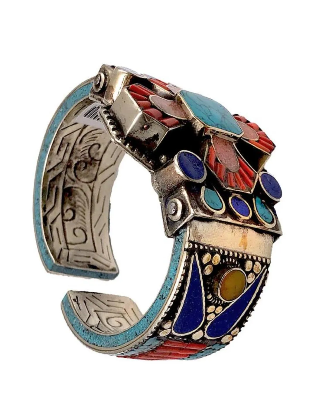 JOYAS NEPAL PULSERAS PLATA CON CRUZ CORAL TURQUESA Y LAPISLAZULI