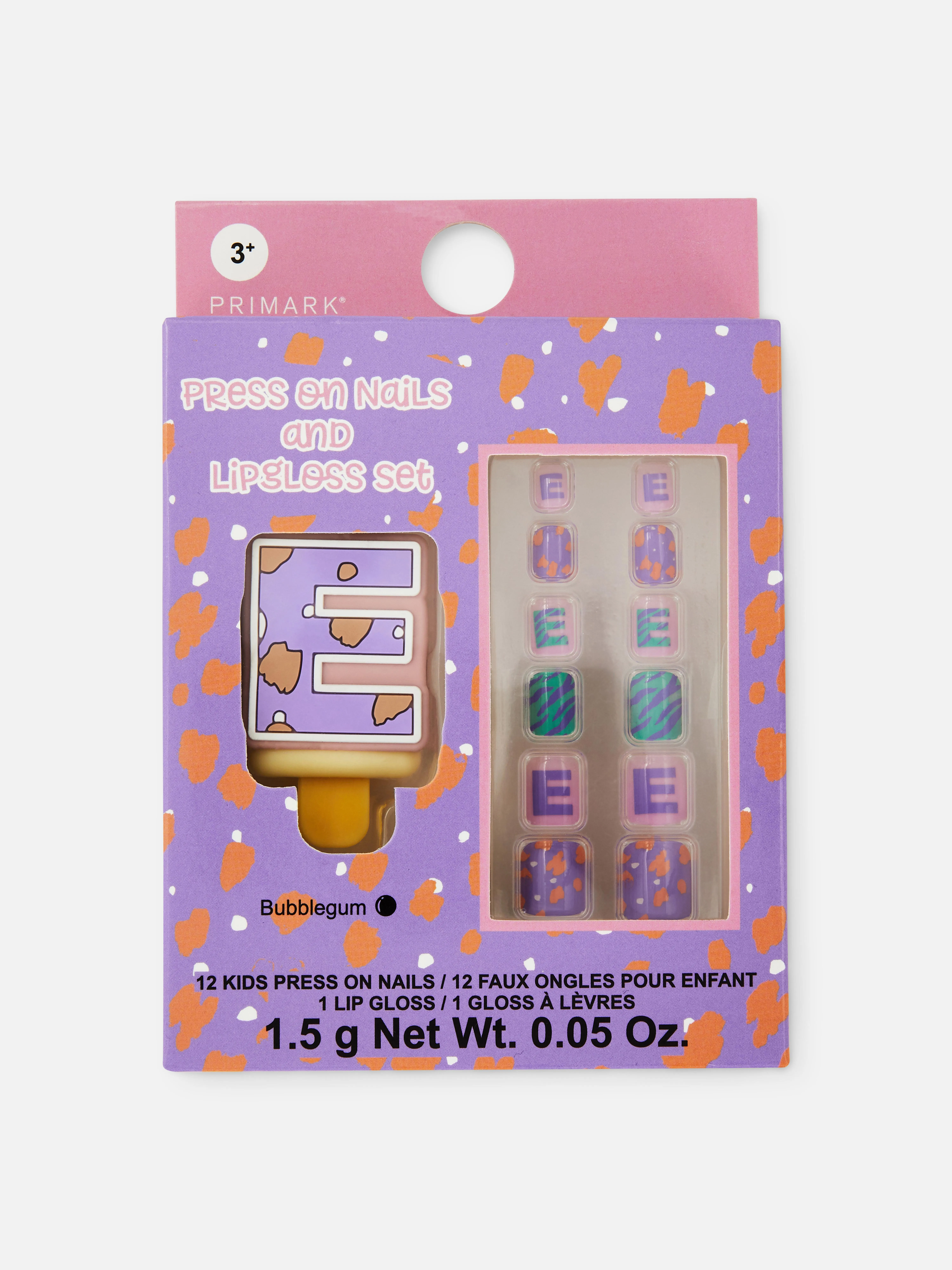 Juego de uñas postizas y brillo de labios