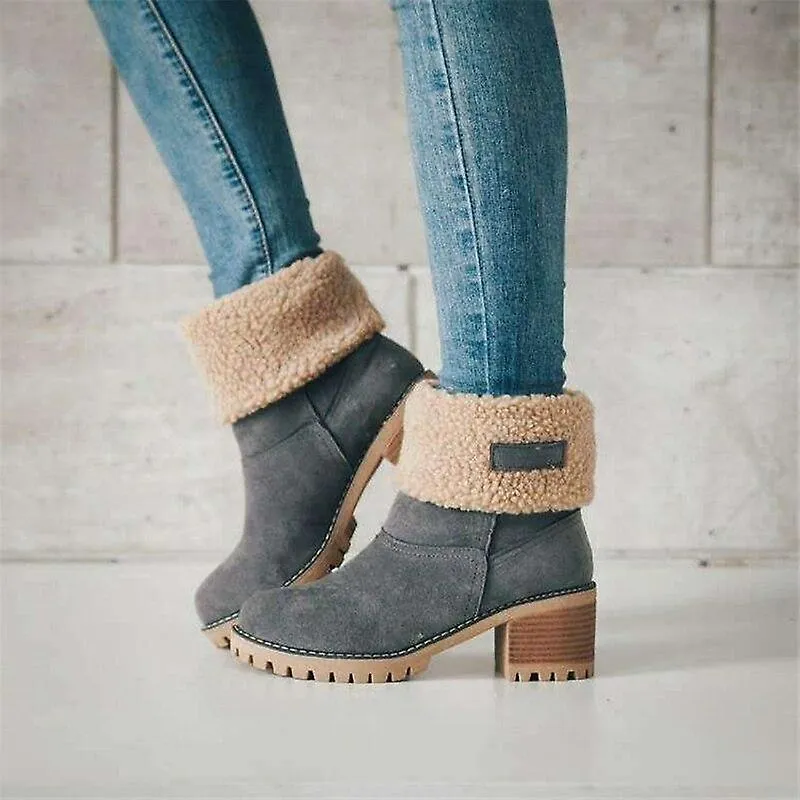 Nieve cálido tacones altos botas de piel de oveja