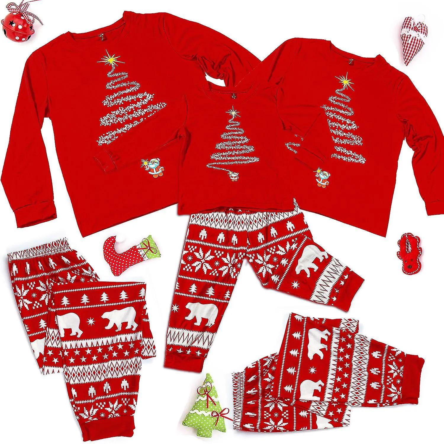 Nuevo pijama de Navidad a juego familiar Niños adultos Red Pjs Xmas Nightwear Pijama