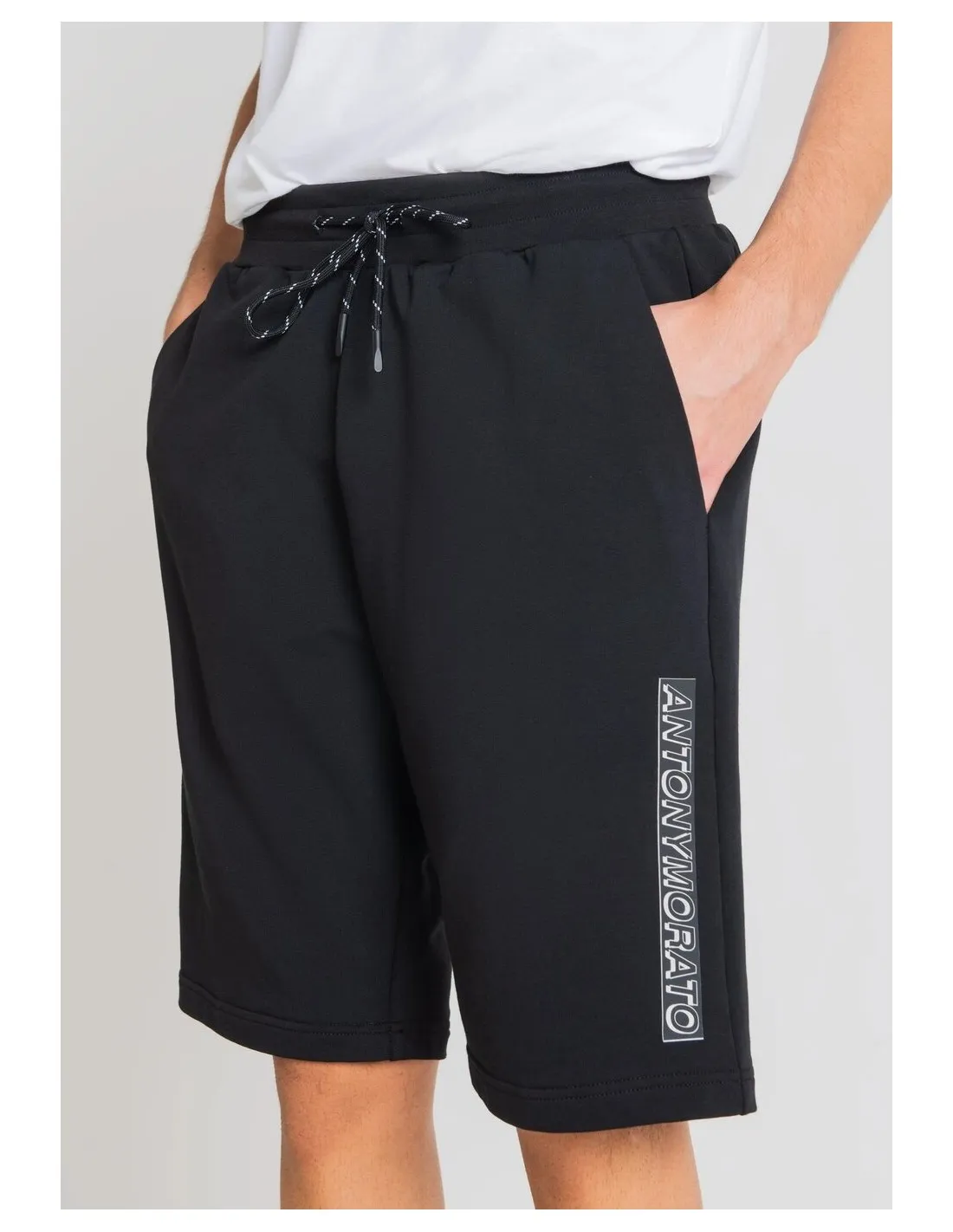 Pantalones cortos de felpa regular fit de algodón elástico con estampado del logotipo de goma de Antony Morato