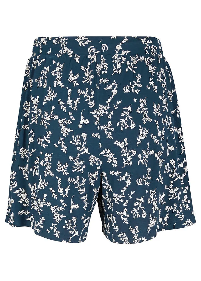 PANTALóN CORTO DE PUNTO AZUL MARINOBLANCO LANA DE FLORES