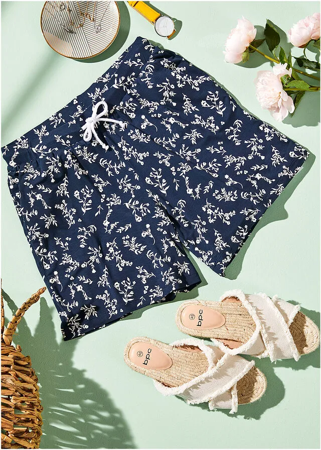 PANTALóN CORTO DE PUNTO AZUL MARINOBLANCO LANA DE FLORES