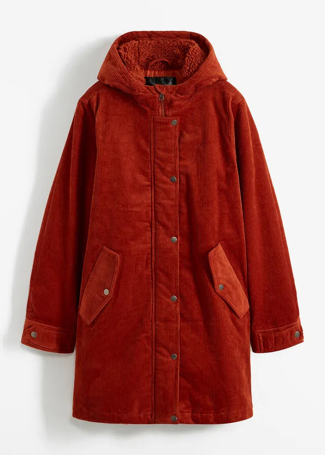 Parka de pana con forro suave óxido