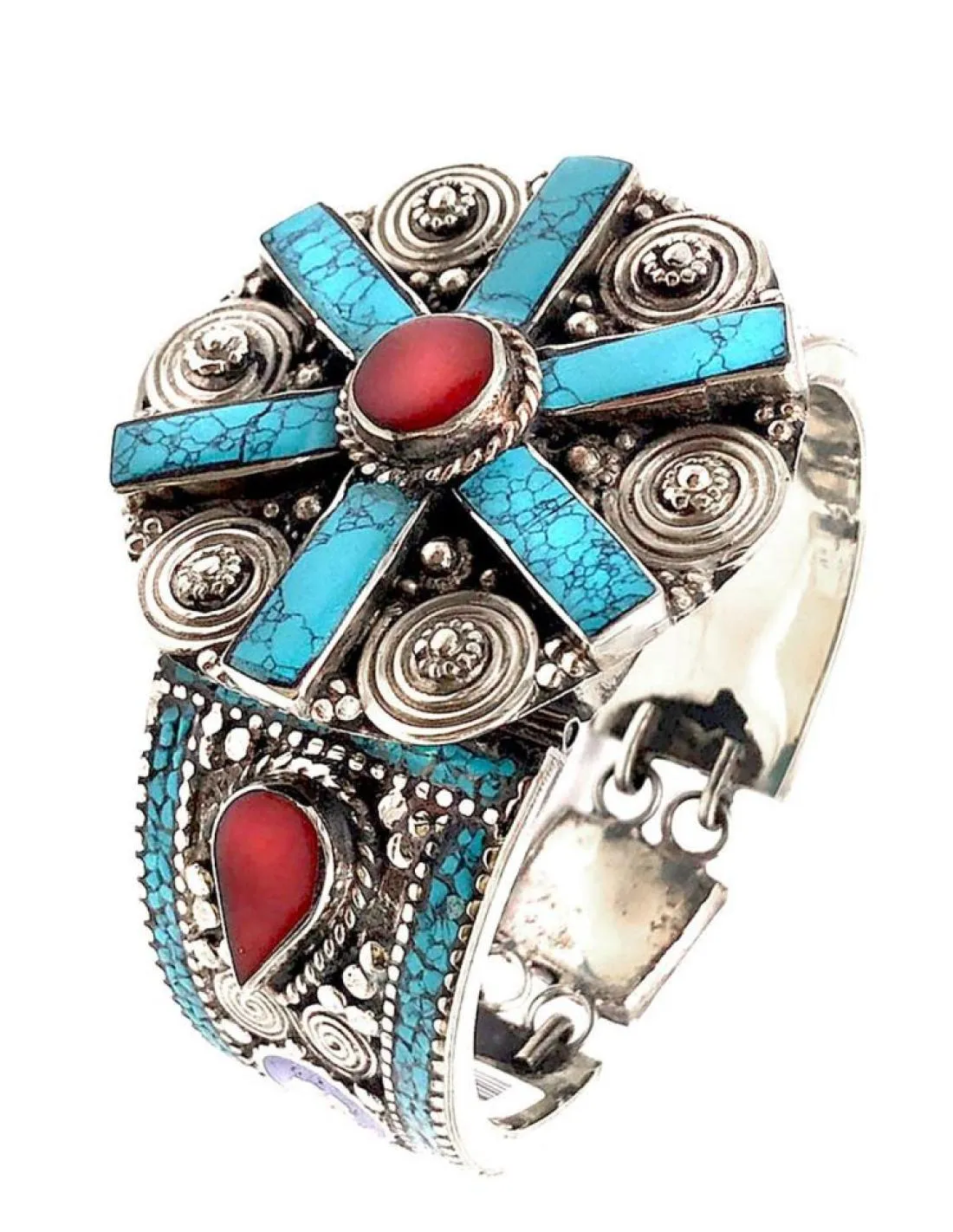 PULSERAS ANCHAS BRAZALETE MUJER PLATA NEPAL JOYAS ANTIGUAS CON TURQUESA