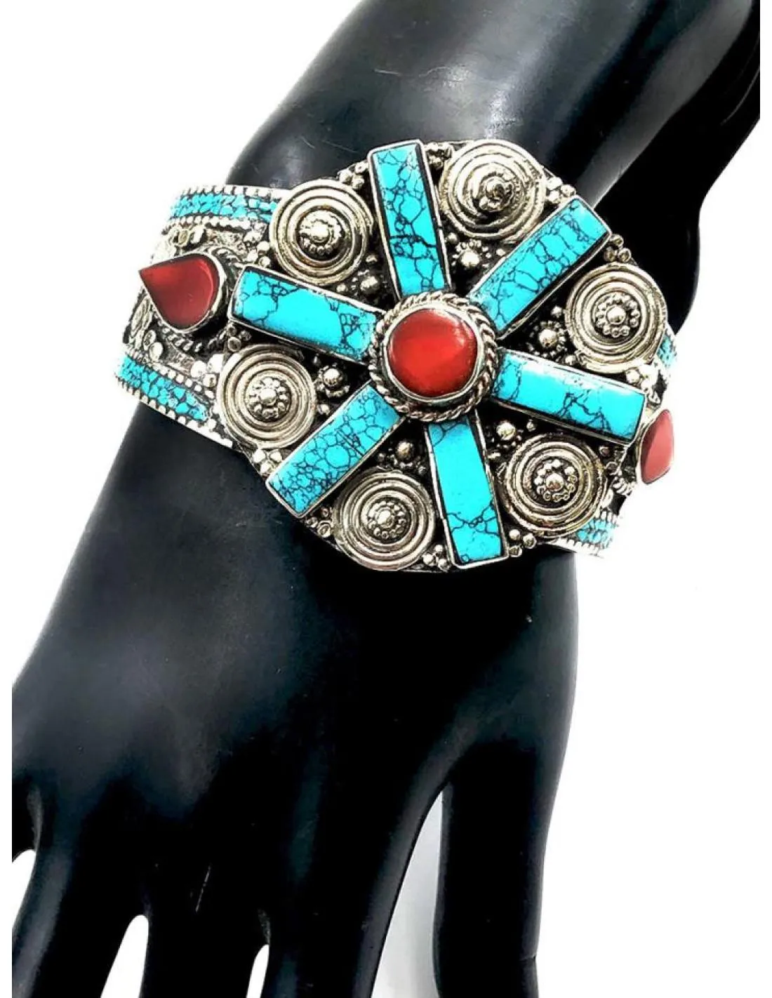 PULSERAS ANCHAS BRAZALETE MUJER PLATA NEPAL JOYAS ANTIGUAS CON TURQUESA