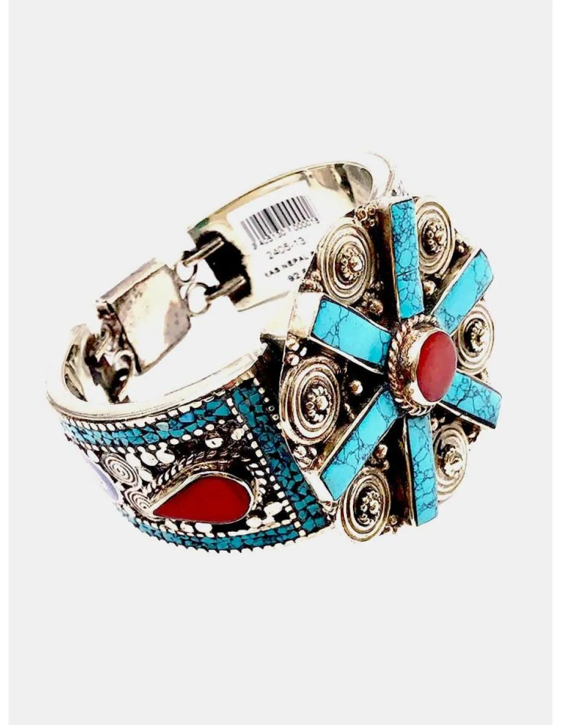 PULSERAS ANCHAS BRAZALETE MUJER PLATA NEPAL JOYAS ANTIGUAS CON TURQUESA