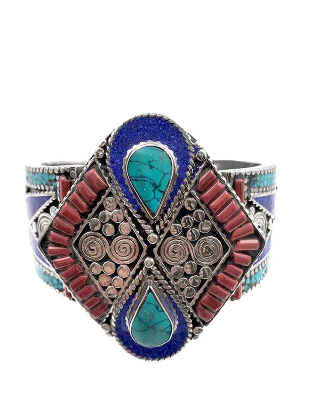 PULSERAS DE PLATA BRAZALETES TIBETANOS CON PIEDRA CORAL Y TURQUESA