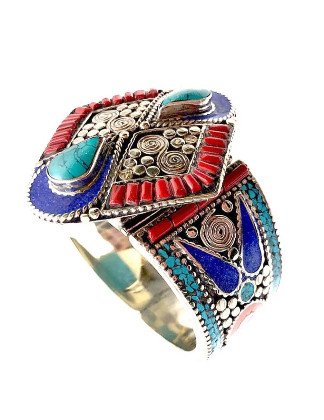 PULSERAS DE PLATA BRAZALETES TIBETANOS CON PIEDRA CORAL Y TURQUESA