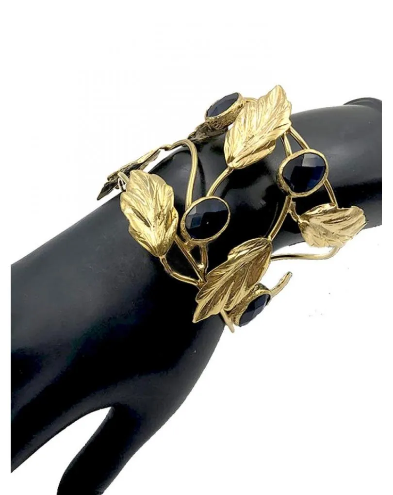 PULSERAS DORADAS Y AZULES MARINO CON CALADO DE HOJAS