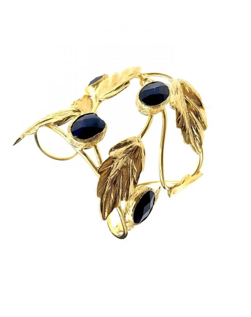 PULSERAS DORADAS Y AZULES MARINO CON CALADO DE HOJAS