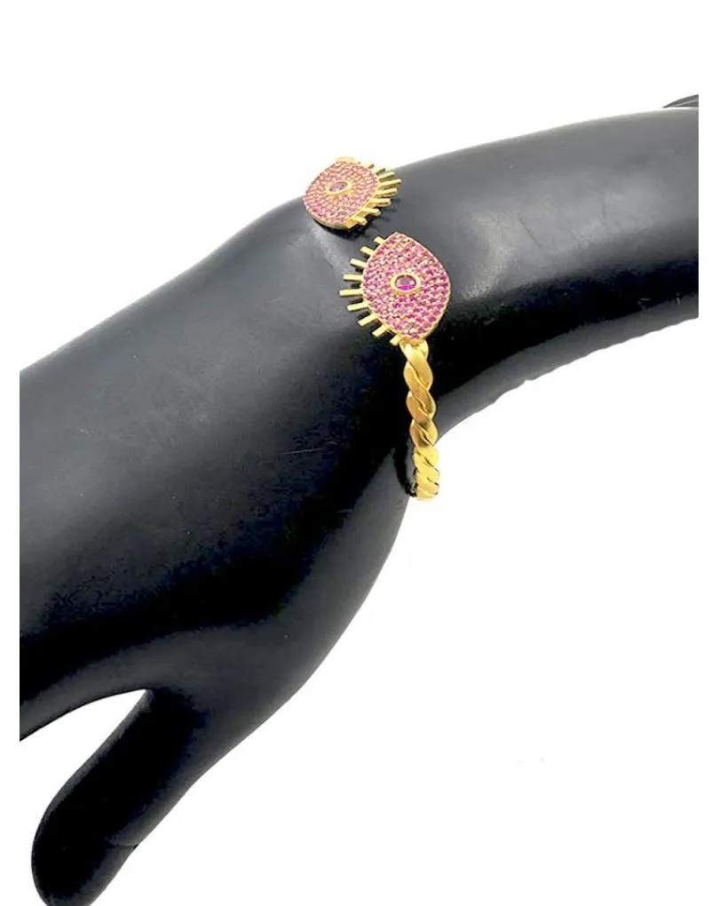 PULSERAS DORADAS Y FUCSIAS CON OJO TURCO DE LA SUERTE