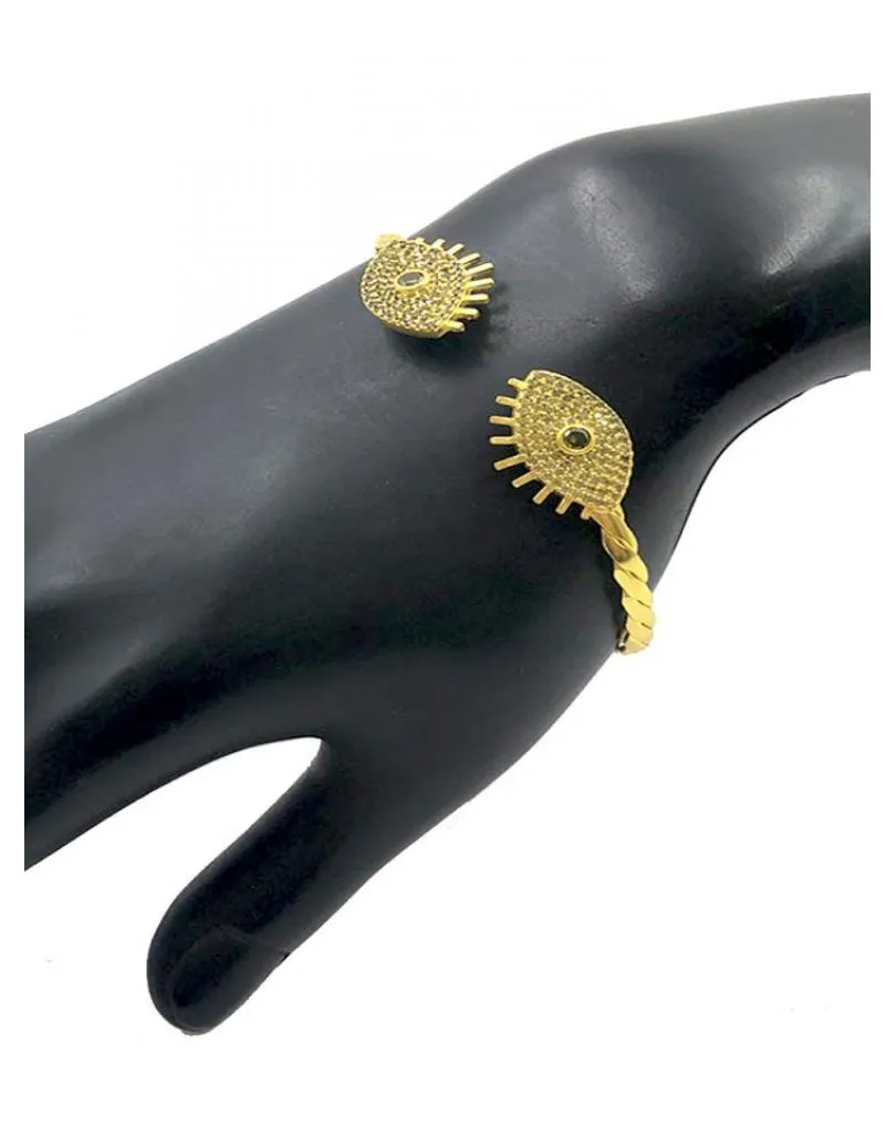 PULSERAS DORADAS Y VERDE SECO CON OJO TURCO DE LA SUERTE
