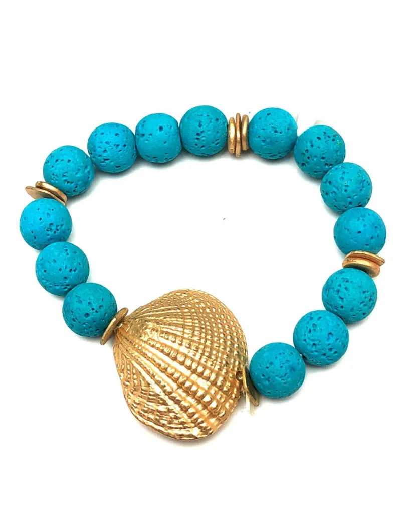 PULSERAS ELASTICAS CON BONITA CONCHA DE MAR EN DORADO