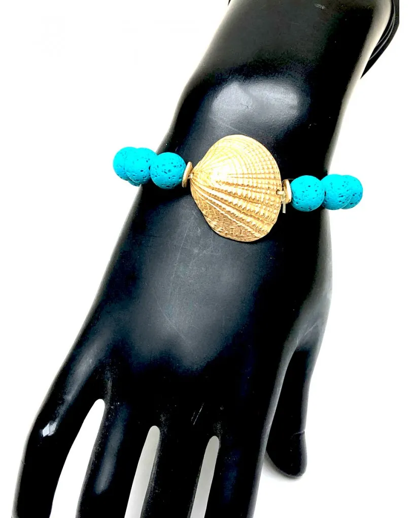 PULSERAS ELASTICAS CON BONITA CONCHA DE MAR EN DORADO