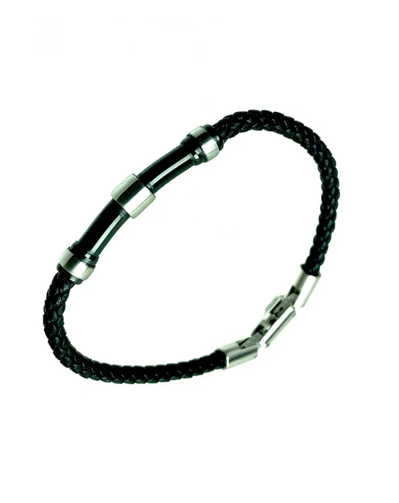 PULSERAS HOMBRE FINAS DE ACERO Y CUERO DECORADA CON ESMALTE