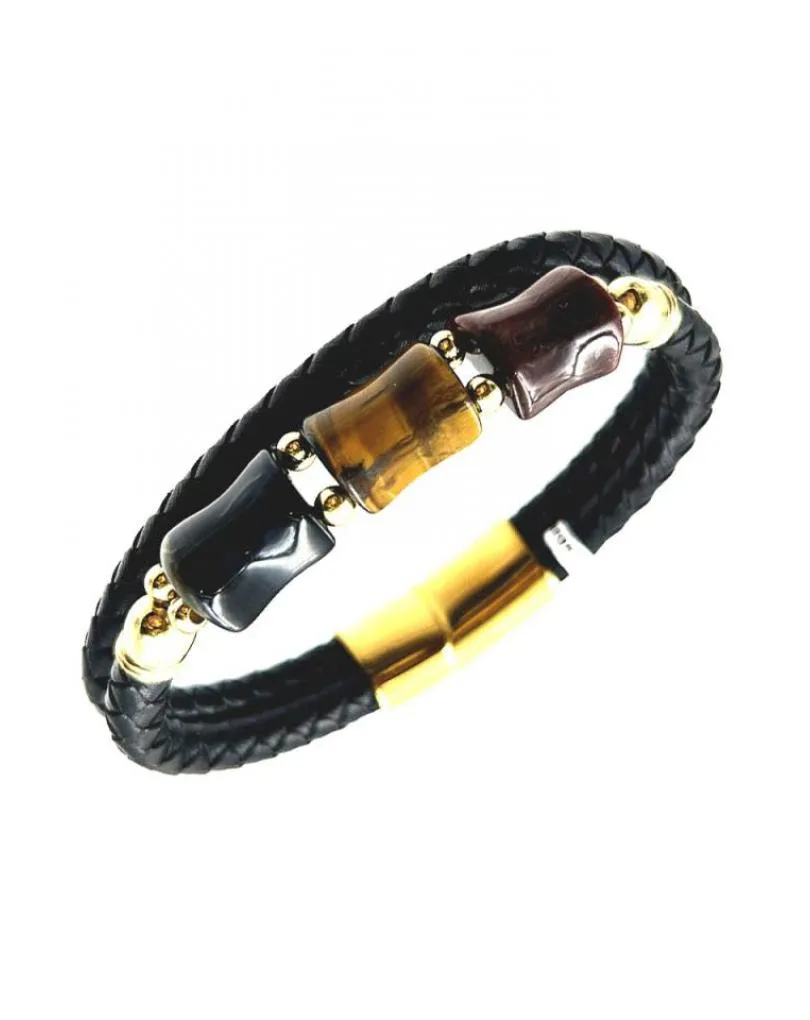 PULSERAS HOMBRE NEGRAS DE ACERO DOBLE HILERA CON PIEDRAS