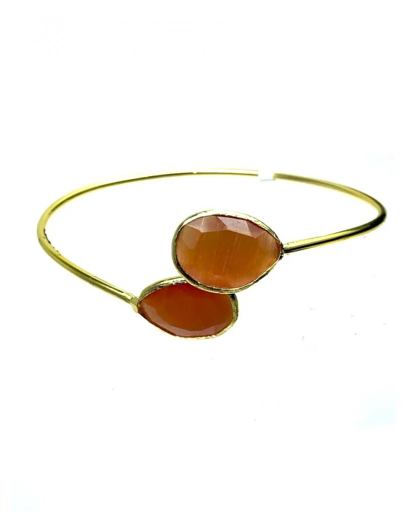 PULSERAS MUJER BAÑO DE ORO CON PIEDRAS NATURALES NARANJAS