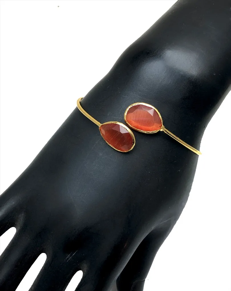PULSERAS MUJER BAÑO DE ORO CON PIEDRAS NATURALES NARANJAS