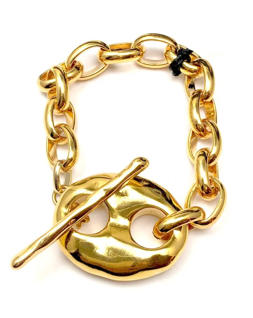 PULSERAS MUJER DE CADENA Y ESLABONES BAÑOS DE ORO Y CIERRE DE CALABROTE