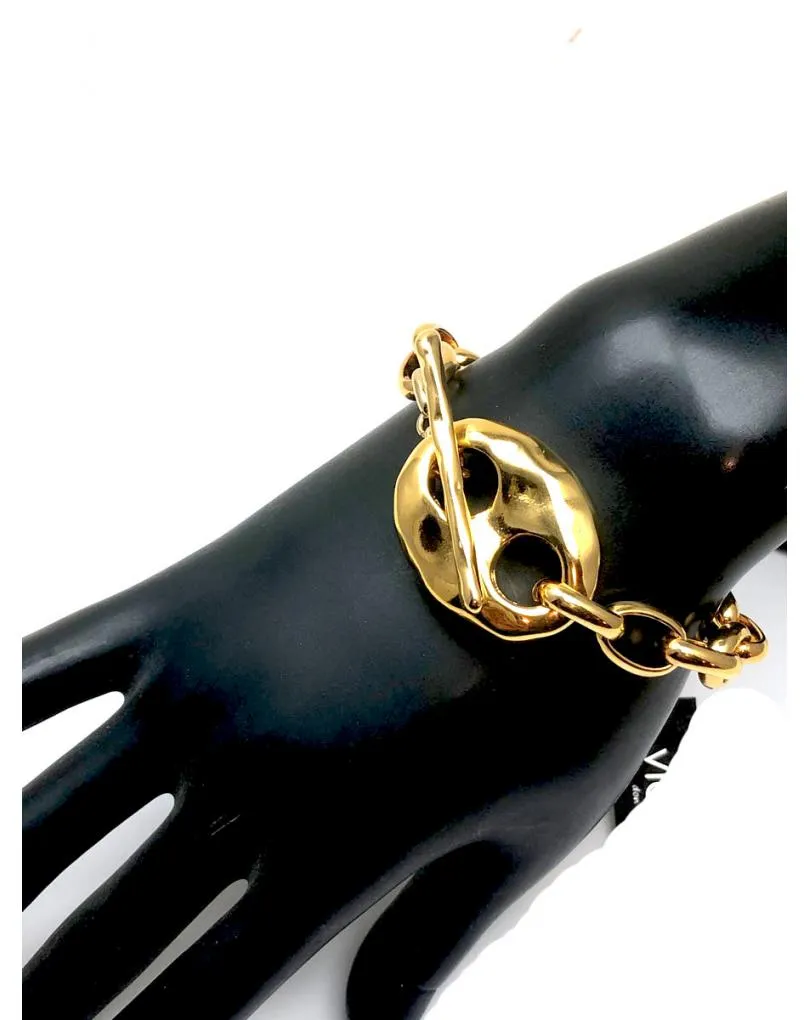 PULSERAS MUJER DE CADENA Y ESLABONES BAÑOS DE ORO Y CIERRE DE CALABROTE