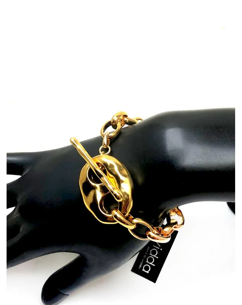 PULSERAS MUJER DE CADENA Y ESLABONES BAÑOS DE ORO Y CIERRE DE CALABROTE