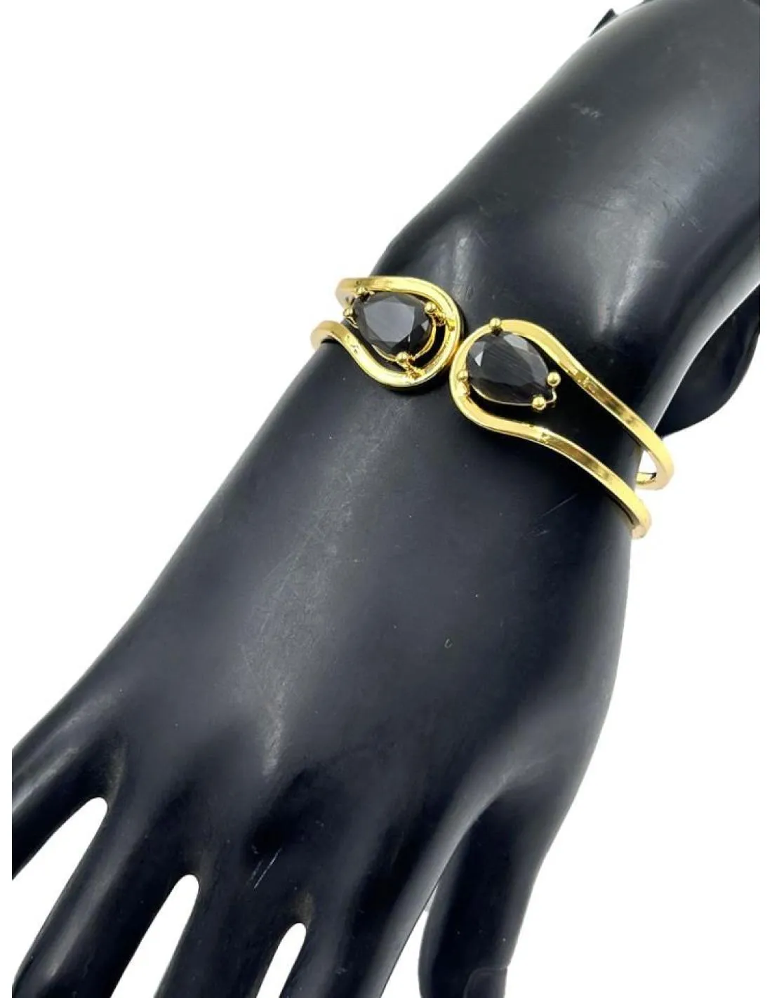 PULSERAS MUJER DORADAS CON PIEDRAS GRISES DE BODA Y BAUTIZO