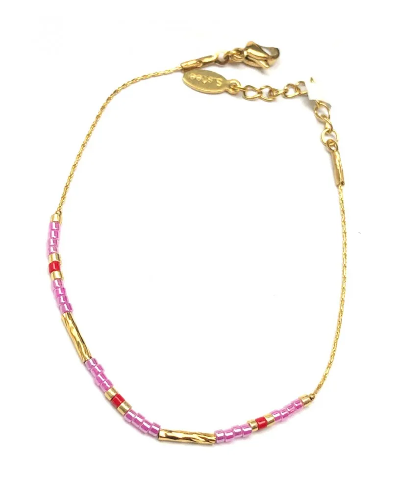 PULSERAS MUJER FINAS CON PIEDRAS ROSAS, JARDIN DEL DESEO
